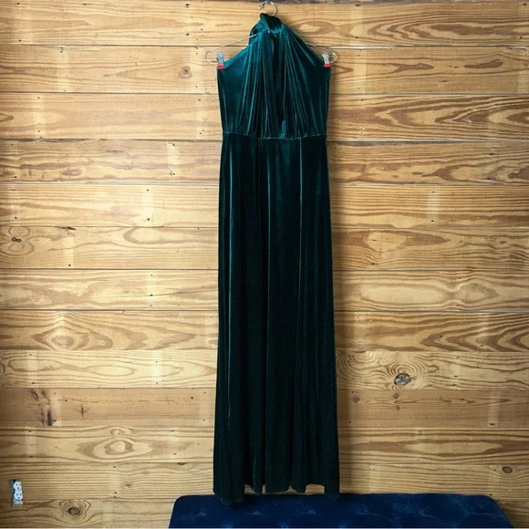 Revelry Emerald Green Velvet Halter Gown convertible top - Picture 3 of 10